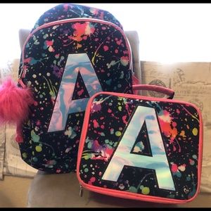 Justice book bag and lunch box letter A